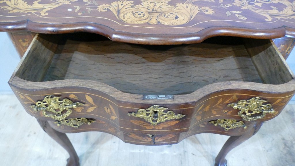 Jumping Commode Forming Console In Holland Marquetry, Late 18th Century Period-photo-6