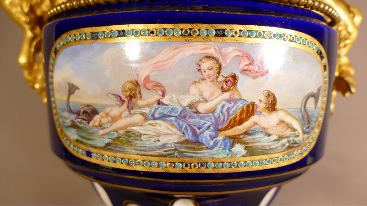 Large Ceremonial Vase In Sèvres Porcelain And Gilt Bronze? Vienna? Museum Quality, 19th Century-photo-3