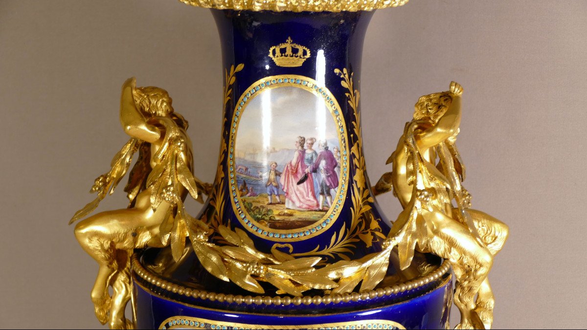 Grand Vase d'Apparat en Porcelaine Et Bronze Doré Sèvres? Vienne? Qualité Musée, XIX ème-photo-4