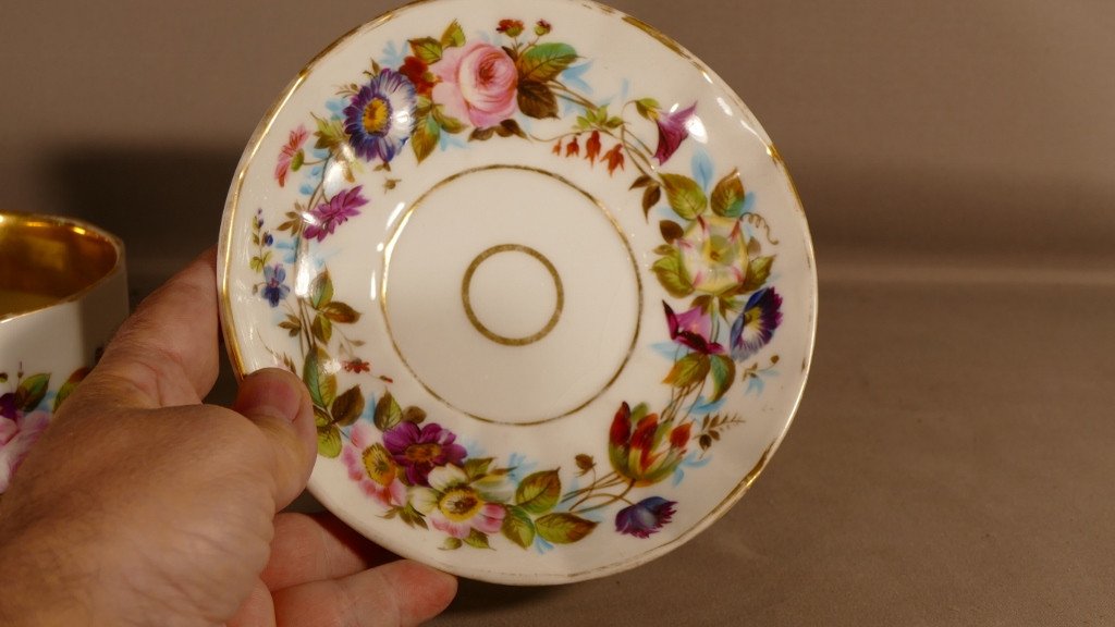 Tasse à Thé Ou Chocolat En Porcelaine Peinte De Fleurs, époque XIX ème-photo-2