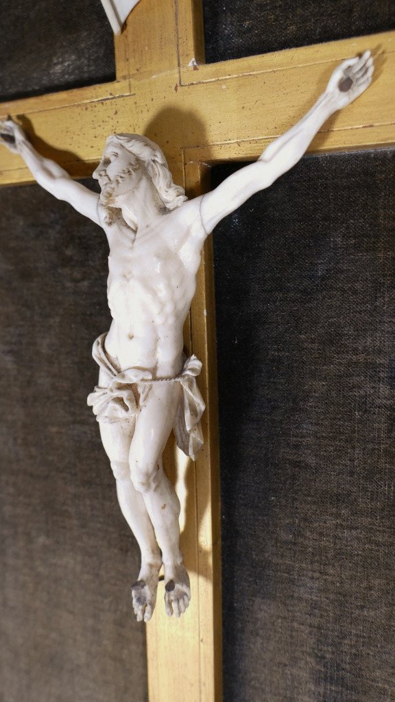 Christ In Ivory In Golden Frame Louis XIV Style, Early 20th Century-photo-4