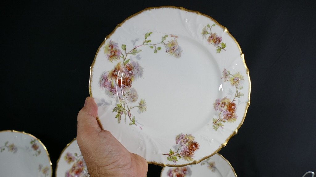 19th Century Table Service, 71 Pieces With Flowers, Martial Redon Limoges-photo-4