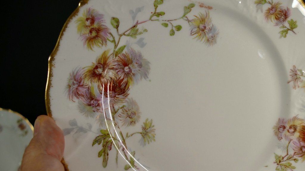 19th Century Table Service, 71 Pieces With Flowers, Martial Redon Limoges-photo-5