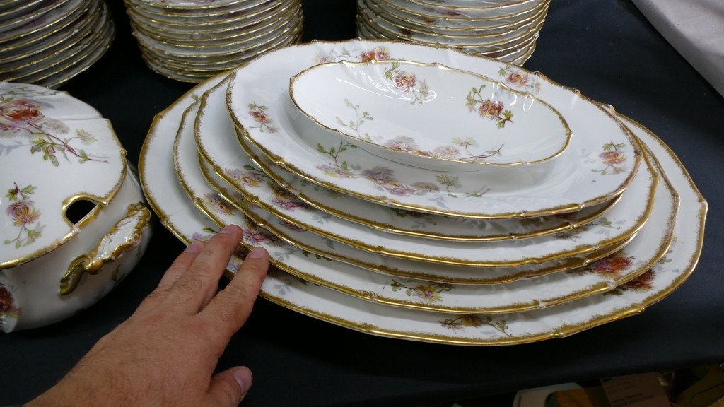 19th Century Table Service, 71 Pieces With Flowers, Martial Redon Limoges-photo-7