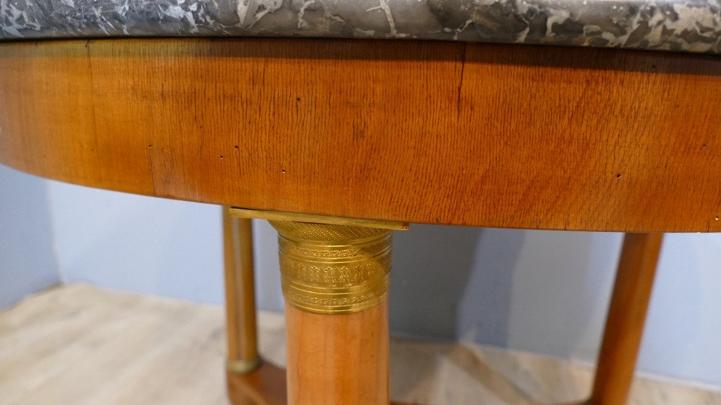 Empire Period Pedestal Table In Cherry Wood And Marble Top, Early 19th Century-photo-4