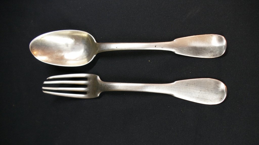 Pair Of 18th Century Armored Cutlery In Sterling Silver, Uniplat Model-photo-3