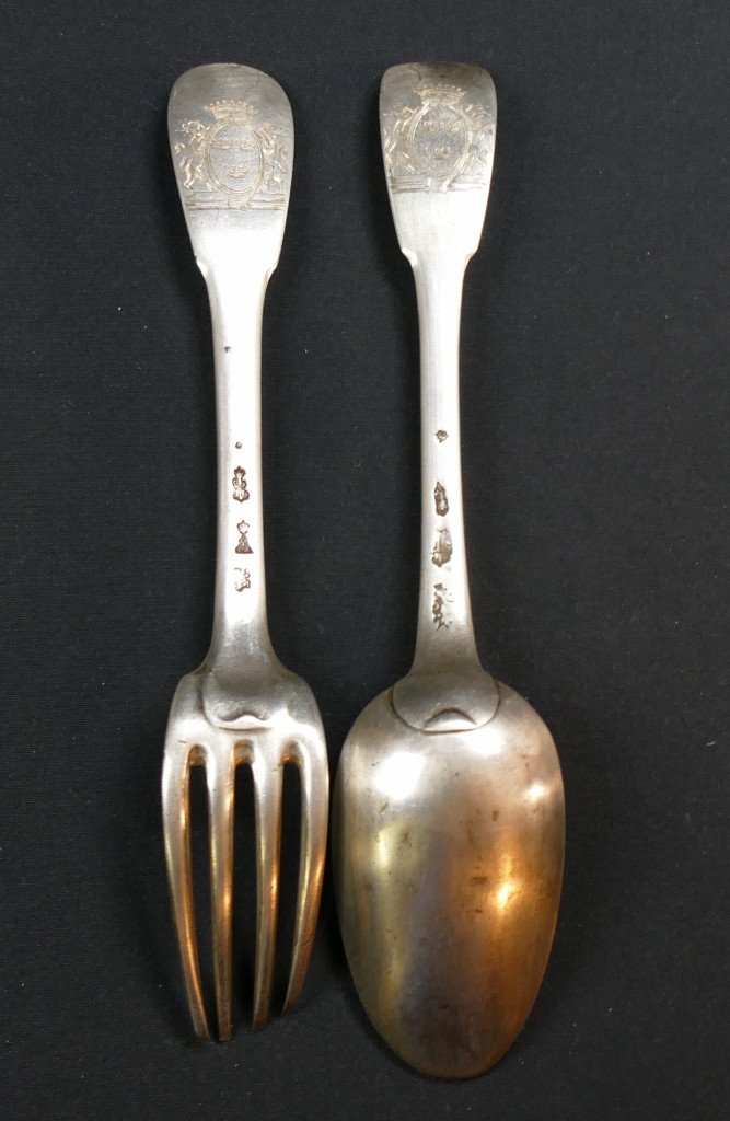 Pair Of 18th Century Armored Cutlery In Sterling Silver, Uniplat Model