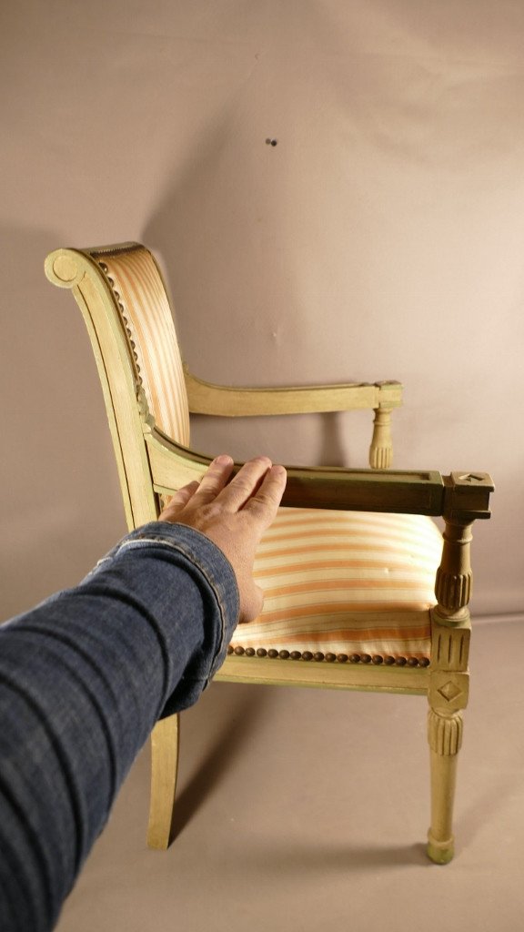 Directoire Style Children's Armchair In Painted Wood, 19th Century-photo-7