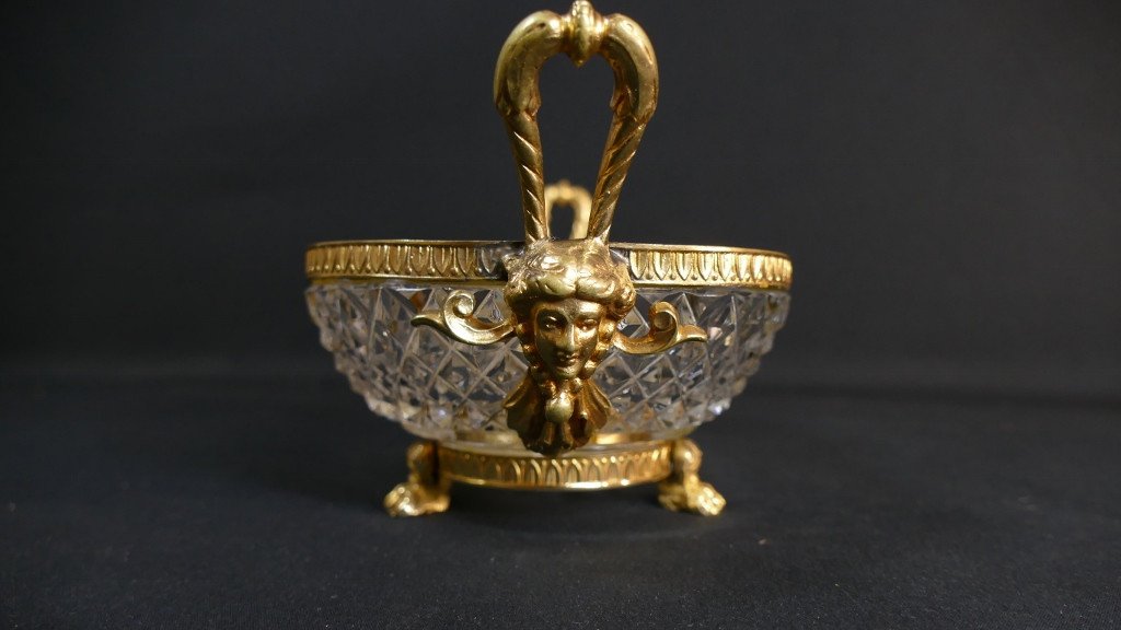 Empire Style Empty Pocket Cup In Crystal Diamond, Bronze And Gold Metal, 1950s Period-photo-3