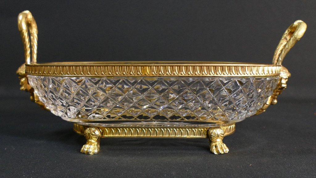Empire Style Empty Pocket Cup In Crystal Diamond, Bronze And Gold Metal, 1950s Period