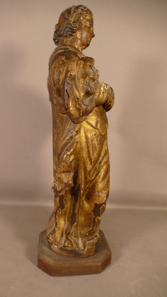 Scupture XVIII ème d'Une Sainte En Bois Sculpté Doré-photo-6