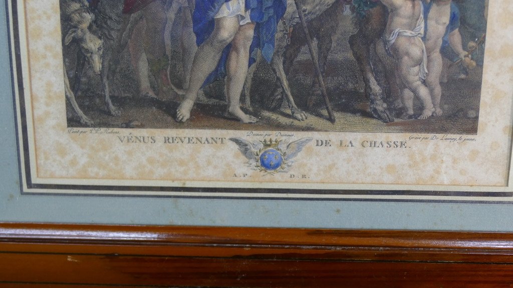 Vénus Returning From The Hunt, 18th Century Colored Engraving By De Launay After Rubens-photo-4