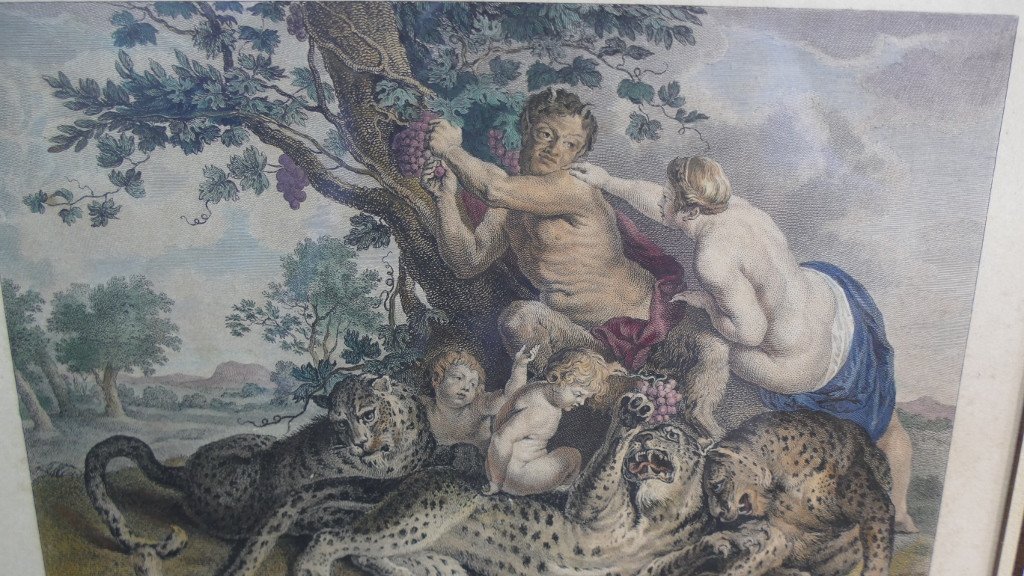 Pan And Syrinx, 18th Century Colored Engraving By Cn Varin After Martin De Vos-photo-3