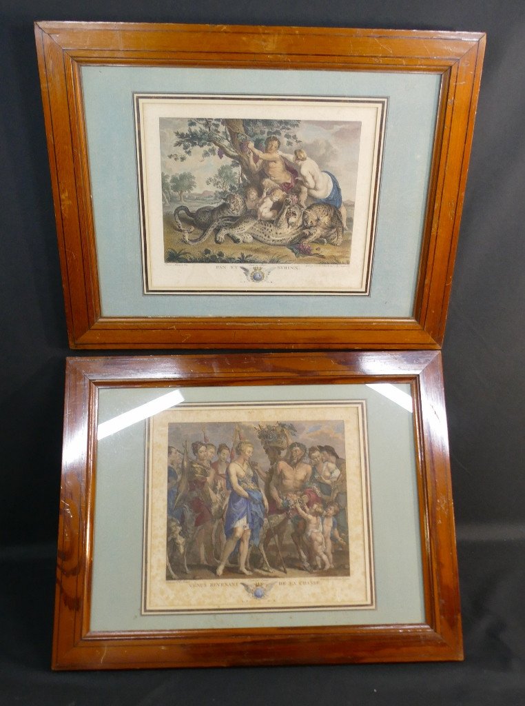 Pan And Syrinx, 18th Century Colored Engraving By Cn Varin After Martin De Vos-photo-2