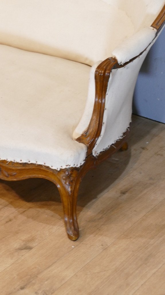 Large Louis XV Sofa In Carved Oak, 3 Seaters, 19th Century-photo-3