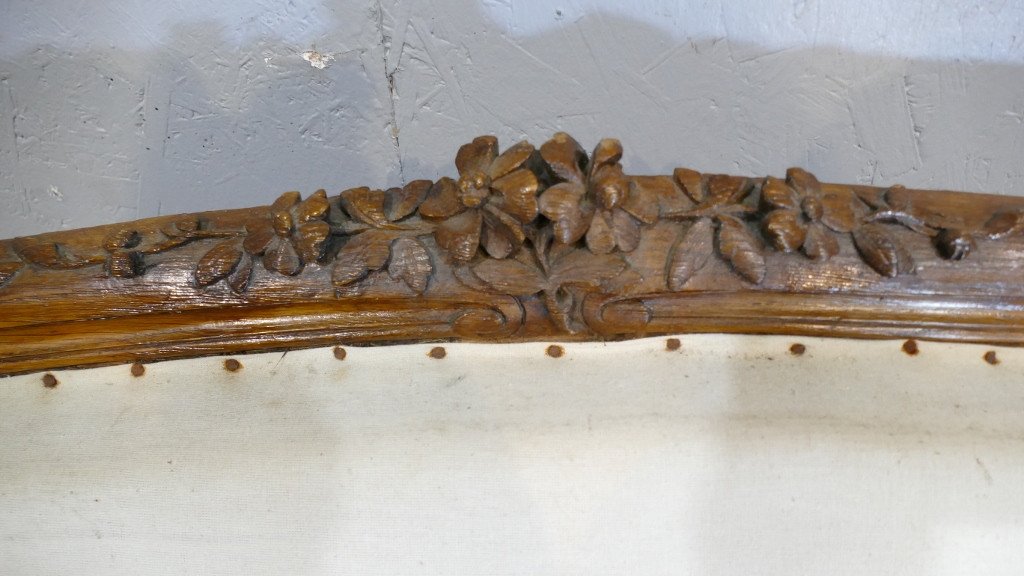 Large Louis XV Sofa In Carved Oak, 3 Seaters, 19th Century-photo-1