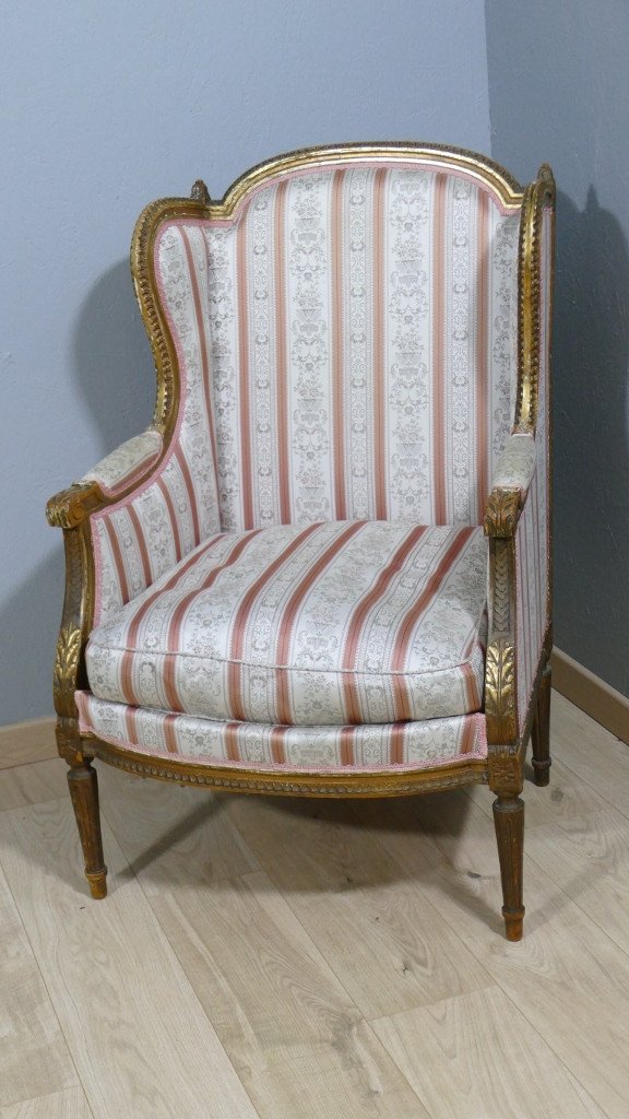 Louis XVI Style Bergère Armchair In Golden Wood, Late 19th Century-photo-2