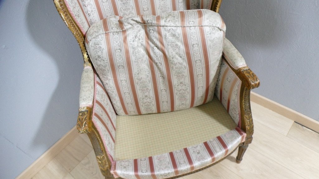 Louis XVI Style Bergère Armchair In Golden Wood, Late 19th Century-photo-3