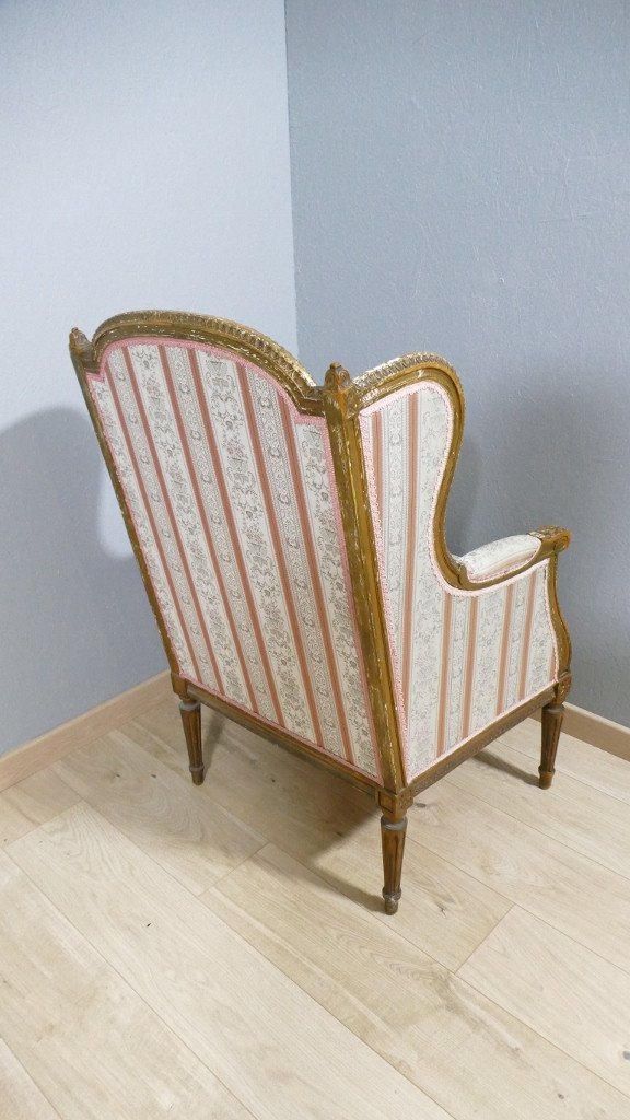 Louis XVI Style Bergère Armchair In Golden Wood, Late 19th Century-photo-4