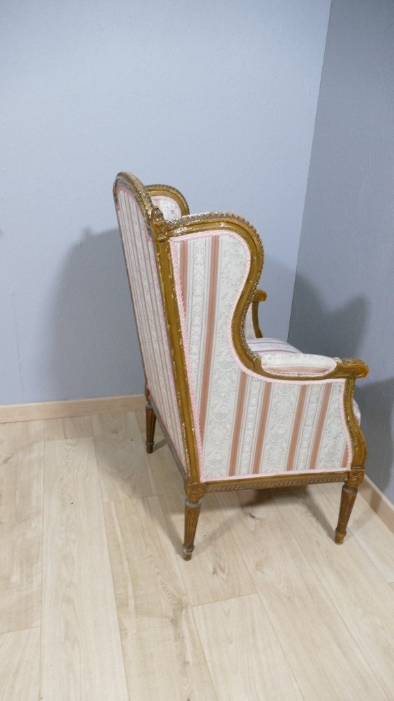 Louis XVI Style Bergère Armchair In Golden Wood, Late 19th Century-photo-5