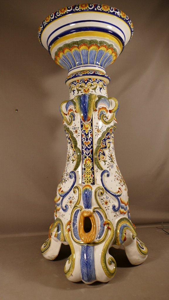 Sellette Column In Earthenware From Desvres Fourmaintraux Frères, Late 19th Century-photo-5