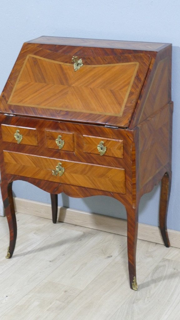 Louis XV Sloping Desk Stamped In Marquetry 18th Century-photo-2