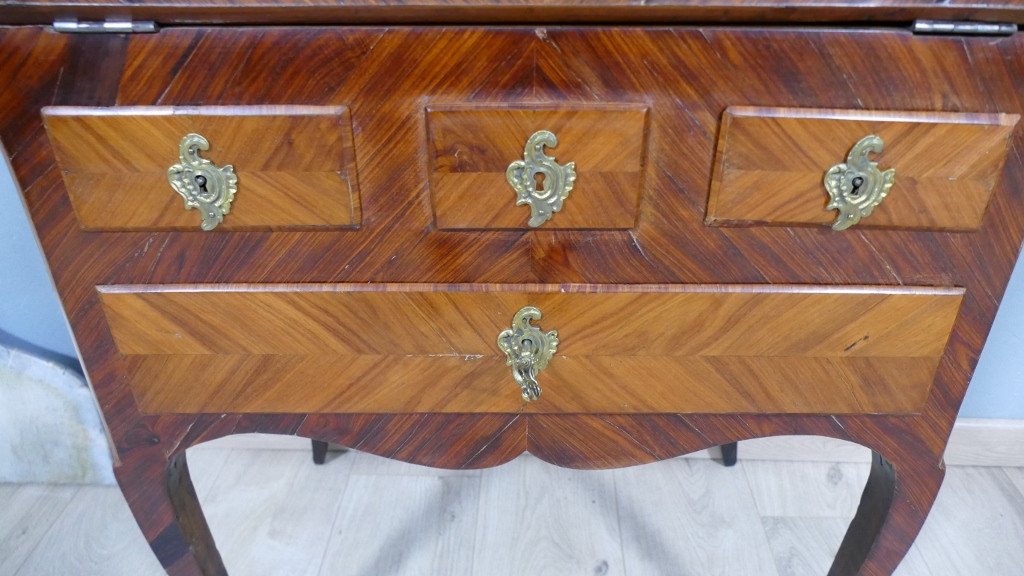 Louis XV Sloping Desk Stamped In Marquetry 18th Century-photo-3