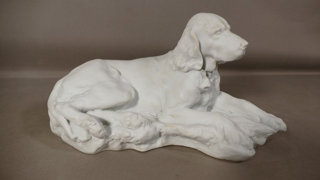 Le Chien, Statuette En Biscuit De Porcelaine Signé Jules Desbois, Début XX ème-photo-2