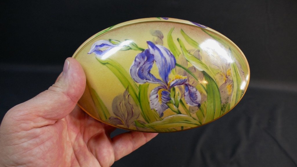Les Iris, Hand Painted Limoges Porcelain Box Set By R Rosier-photo-3