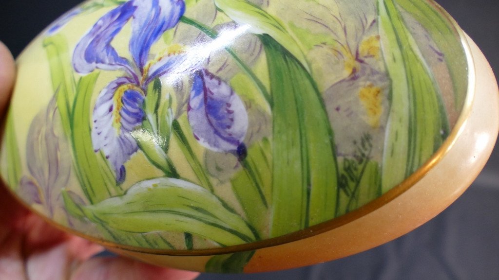 Les Iris, Hand Painted Limoges Porcelain Box Set By R Rosier-photo-4