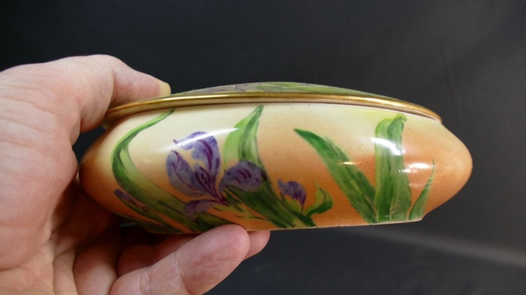 Les Iris, Hand Painted Limoges Porcelain Box Set By R Rosier-photo-1