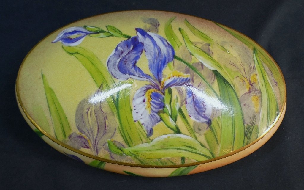Les Iris, Hand Painted Limoges Porcelain Box Set By R Rosier