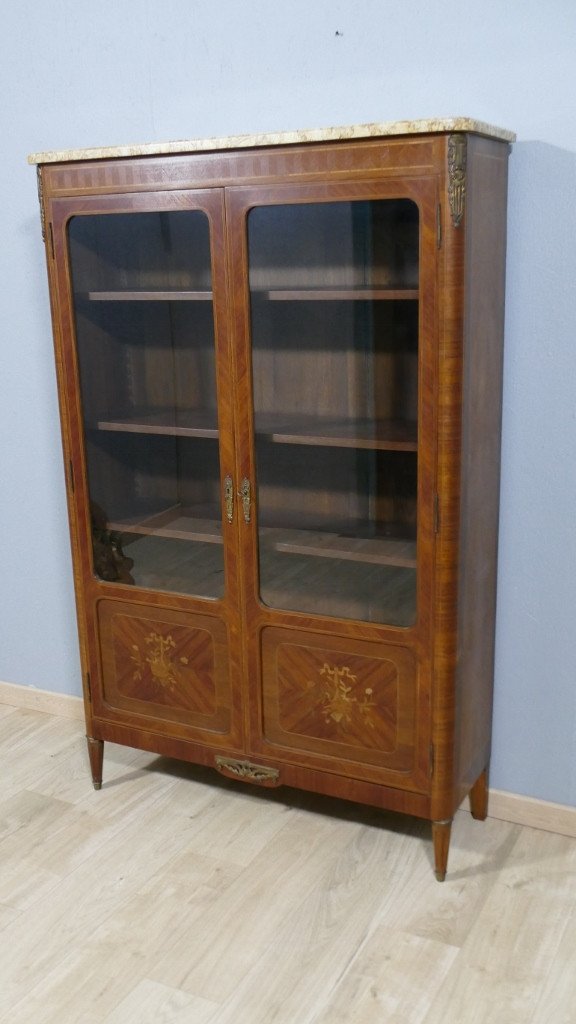 Louis XVI Style Bookcase With Musical Attributes In Frisage, 1925 Period-photo-3