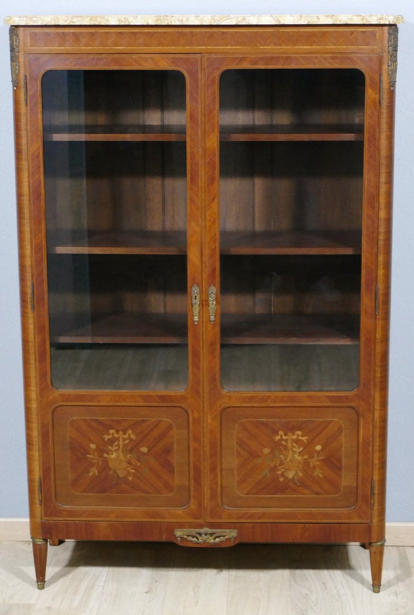 Louis XVI Style Bookcase With Musical Attributes In Frisage, 1925 Period