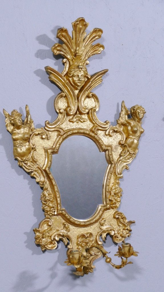 Pair Of Wall Mirrors In Gilded Wood With Caryatids, Italy, 18th Century-photo-3