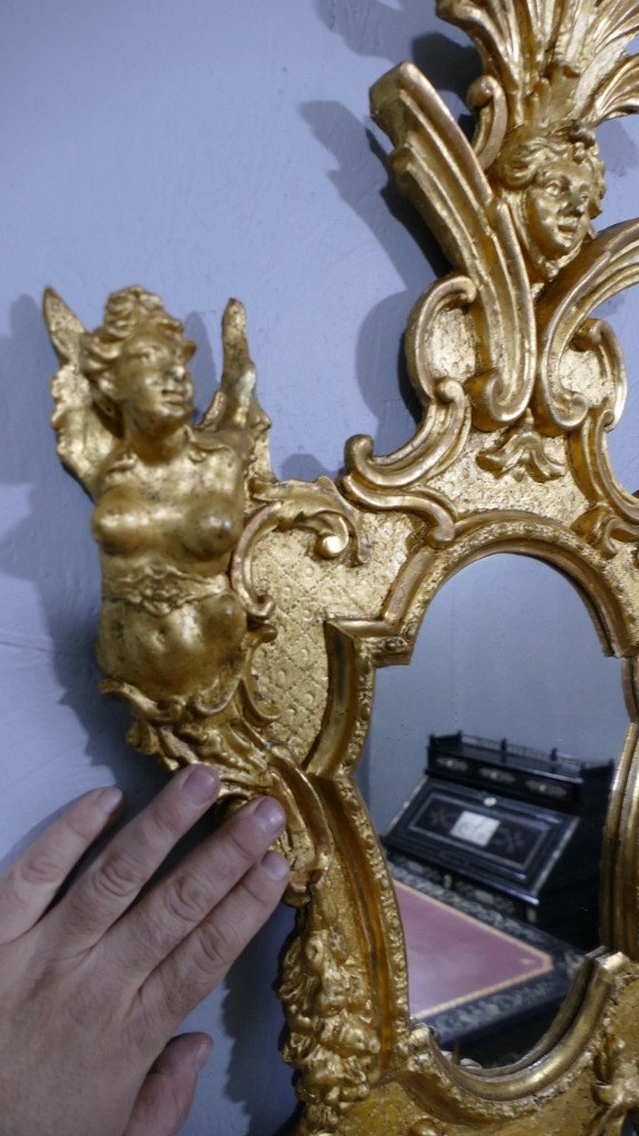 Pair Of Wall Mirrors In Gilded Wood With Caryatids, Italy, 18th Century-photo-1