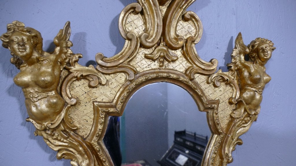 Pair Of Wall Mirrors In Gilded Wood With Caryatids, Italy, 18th Century-photo-5