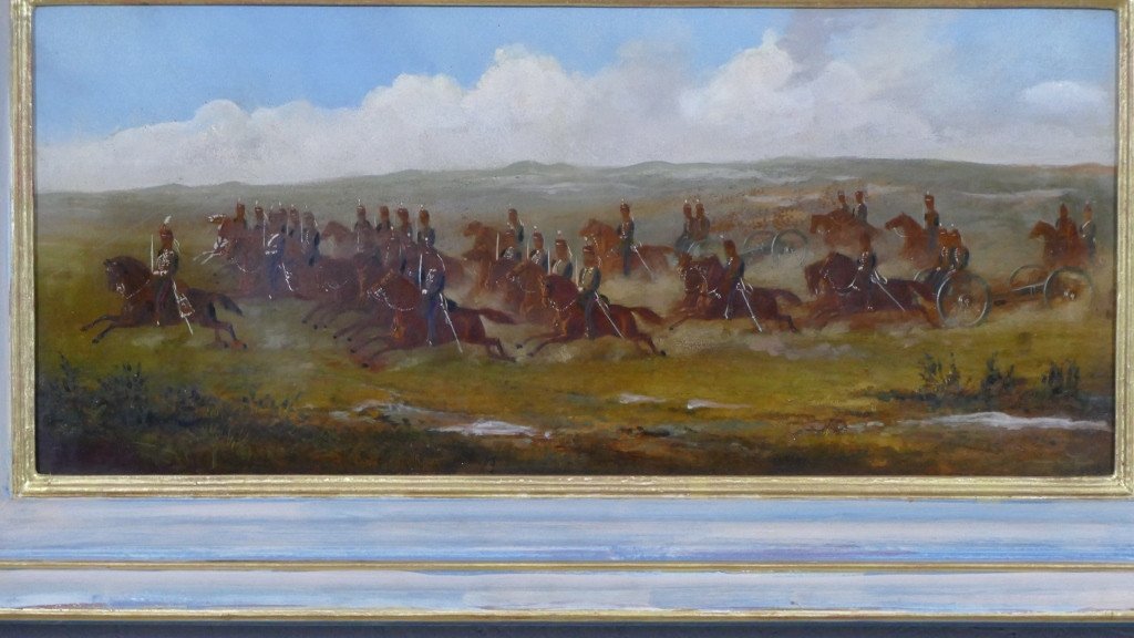 The Charge Of The Cavalry, Oil On Canvas 19th Century, Military Painting-photo-2