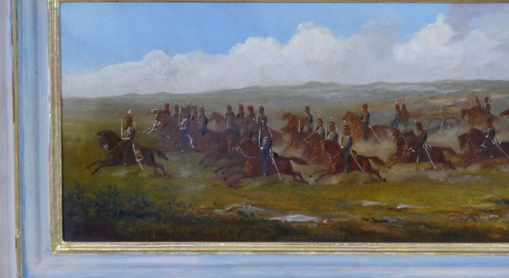 The Charge Of The Cavalry, Oil On Canvas 19th Century, Military Painting-photo-3