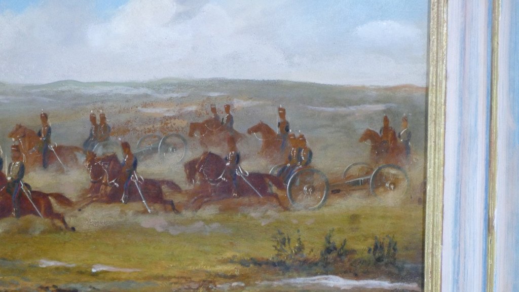 The Charge Of The Cavalry, Oil On Canvas 19th Century, Military Painting-photo-1