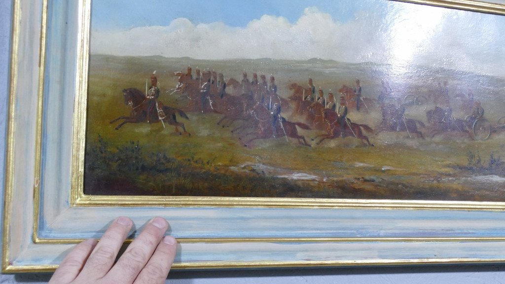 The Charge Of The Cavalry, Oil On Canvas 19th Century, Military Painting-photo-2