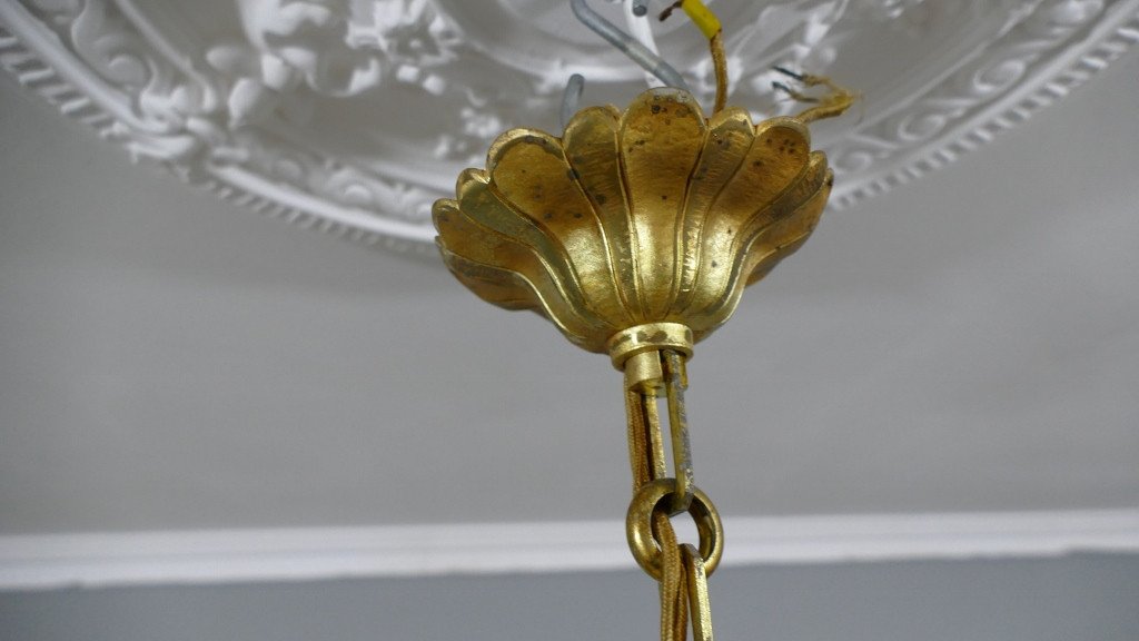 Cage Chandelier With 12 Lights In Bronze, Glass And Crystal, Mid-20th Century-photo-6