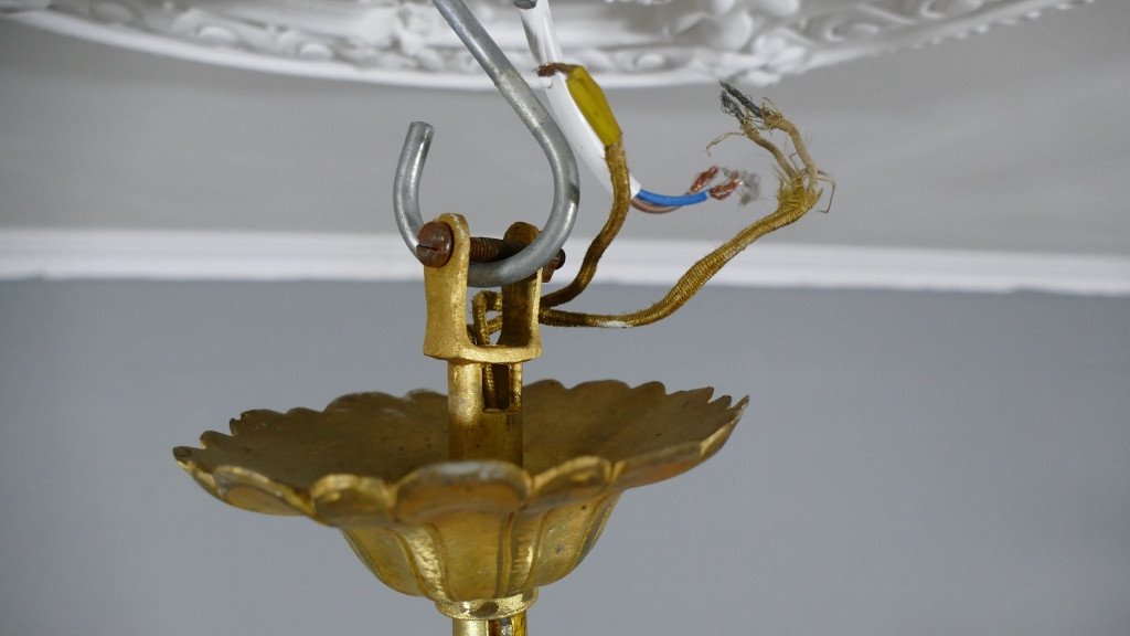 Cage Chandelier With 12 Lights In Bronze, Glass And Crystal, Mid-20th Century-photo-7