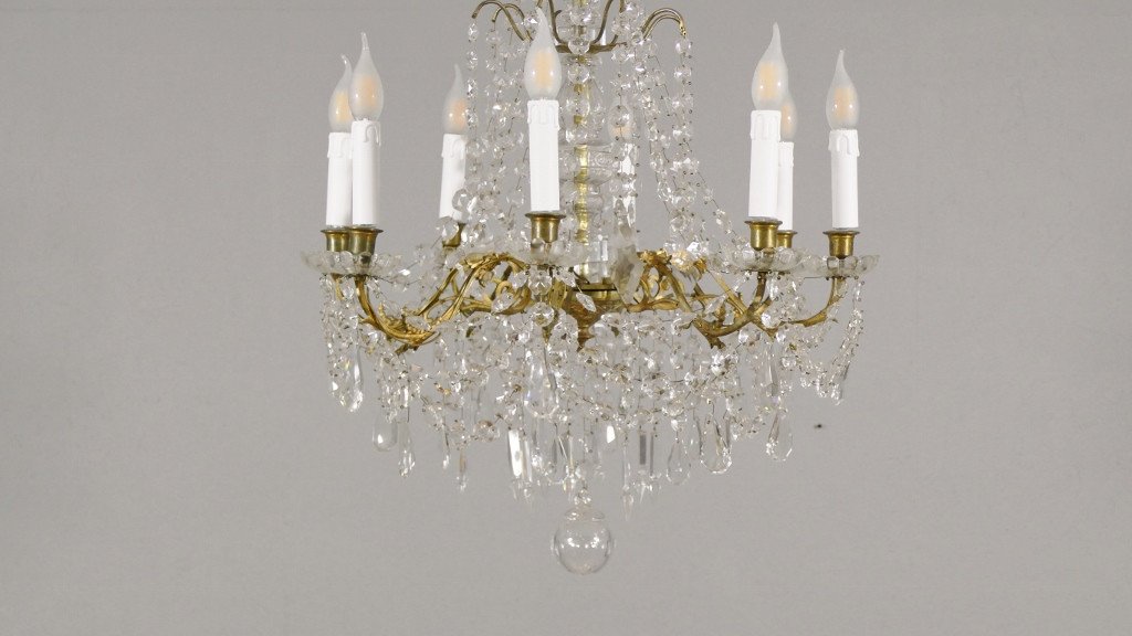 Napoleon III Chandelier With Crystal, Glass And Bronze Tassels, 19th Century Period-photo-2