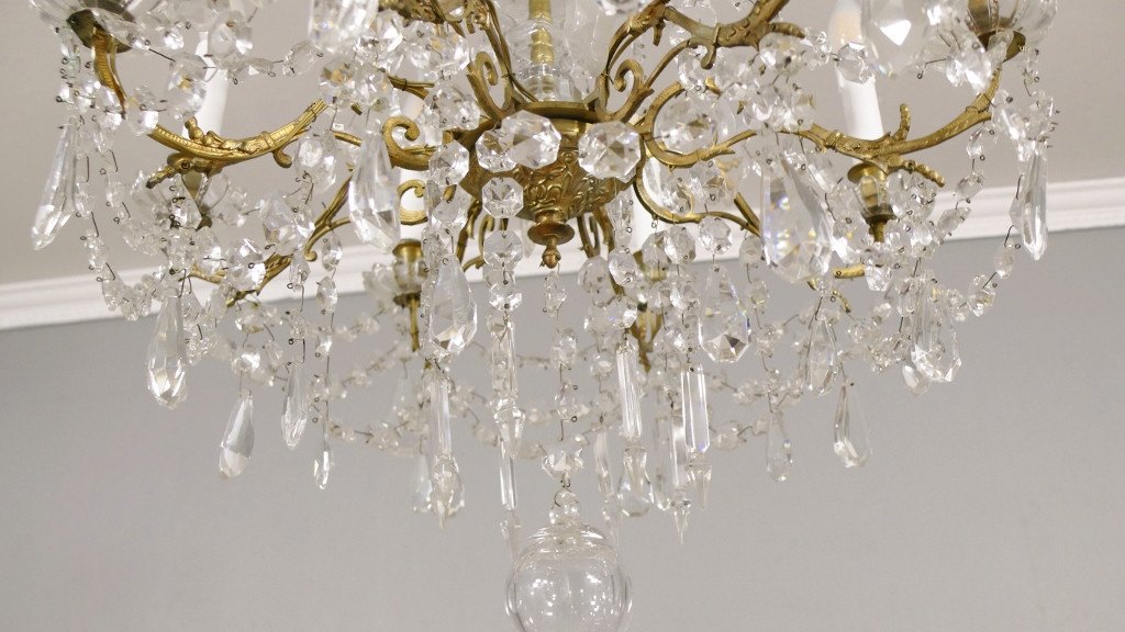 Napoleon III Chandelier With Crystal, Glass And Bronze Tassels, 19th Century Period-photo-3