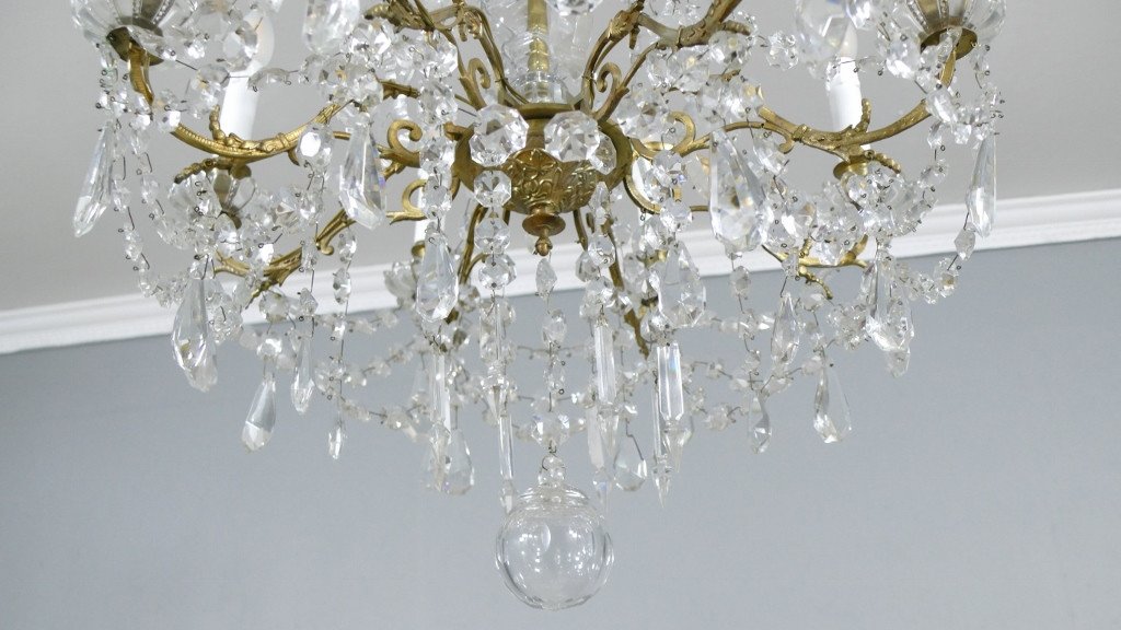 Napoleon III Chandelier With Crystal, Glass And Bronze Tassels, 19th Century Period-photo-4
