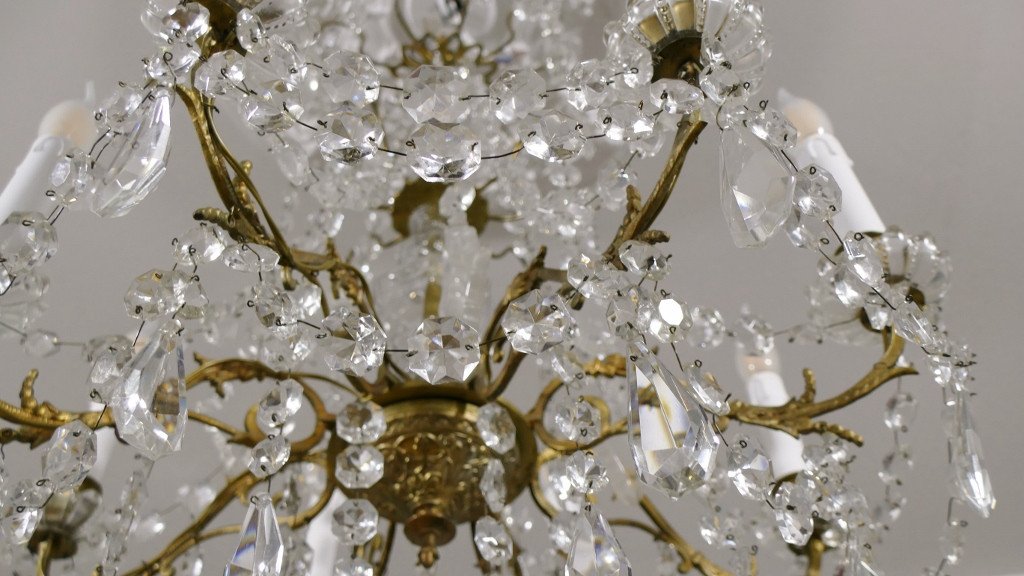 Napoleon III Chandelier With Crystal, Glass And Bronze Tassels, 19th Century Period-photo-3