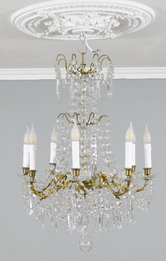 Napoleon III Chandelier With Crystal, Glass And Bronze Tassels, 19th Century Period