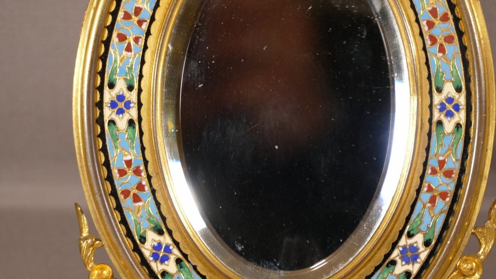 Mirror In Gilt Bronze And Enameled Cloisonné Enamels, Maison Giroux, Napoleon III-photo-1