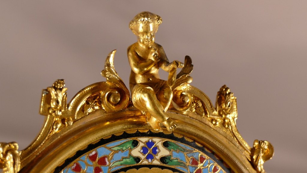 Mirror In Gilt Bronze And Enameled Cloisonné Enamels, Maison Giroux, Napoleon III-photo-3